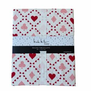 Nicole Miller Queen of Hearts Tablecloth 68in Round Pink Red Valentines Day New